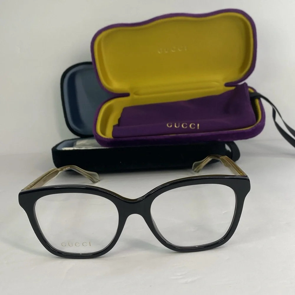 Gucci Seasonal-Icon GG0566O 001 Eyeglasses unisex Black/Crystal 52-18-140mm
